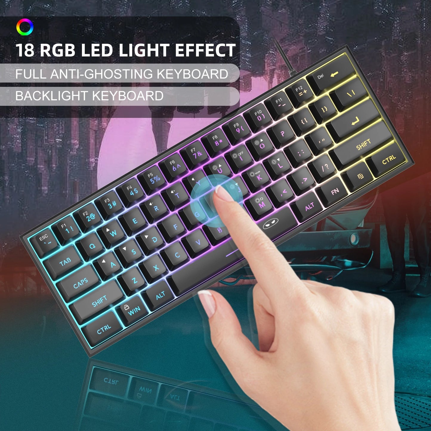MageGee 60% Mini Gaming Keyboard, RGB Backlit 61-Key Compact