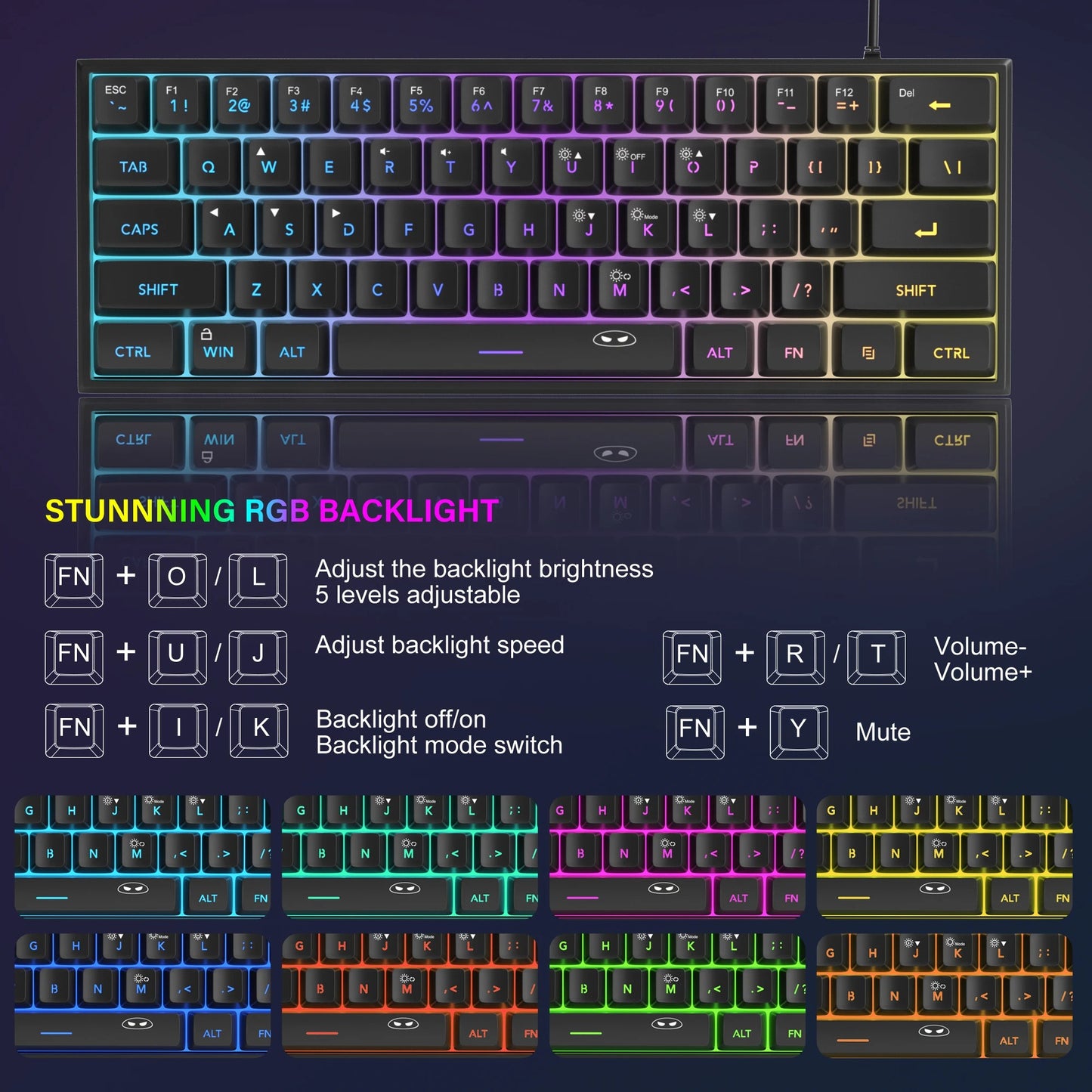 MageGee 60% Mini Gaming Keyboard, RGB Backlit 61-Key Compact