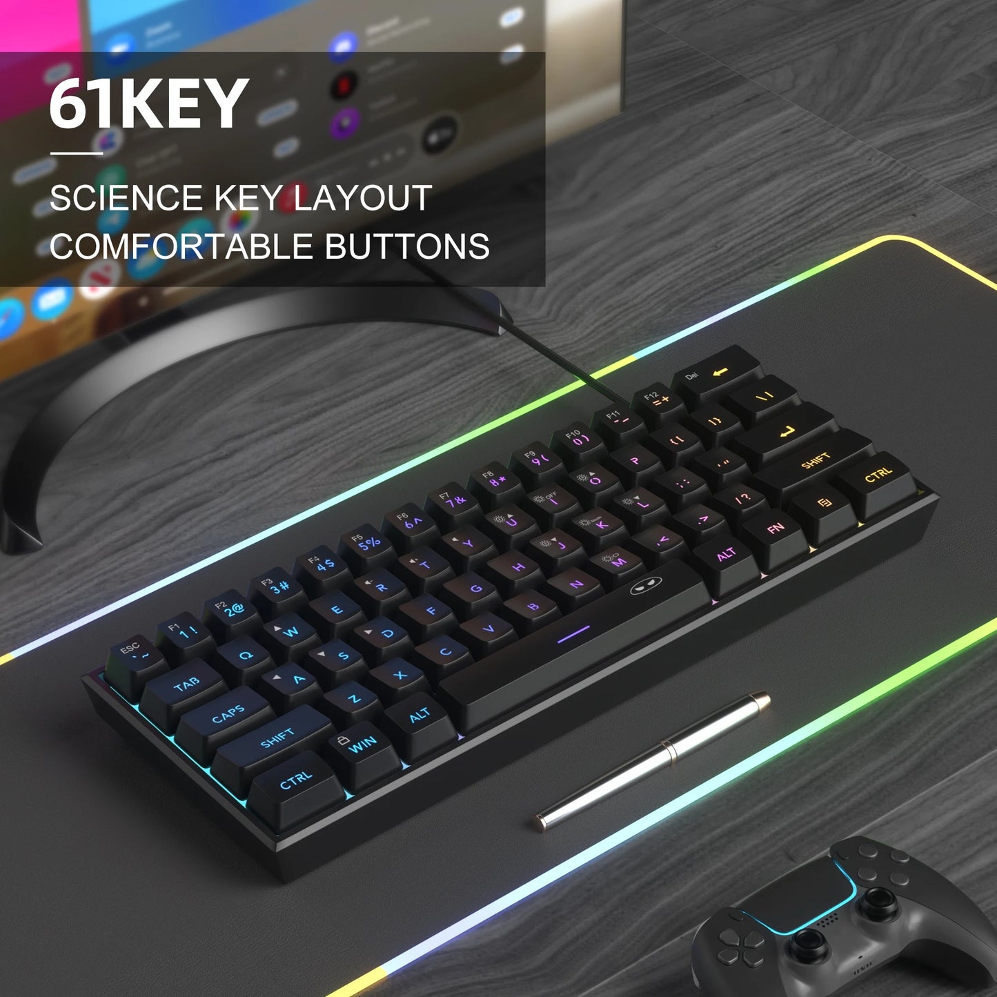 MageGee 60% Mini Gaming Keyboard, RGB Backlit 61-Key Compact